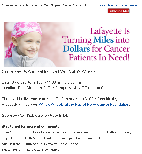 May Special Event Newsletter: ? Join us for live music to support Willa’s Wheels